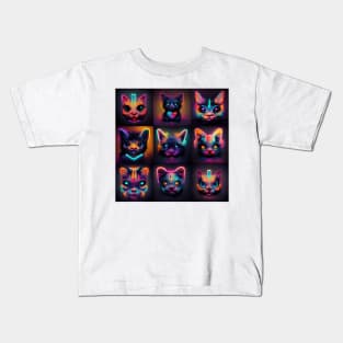 9 Neon Cats Kids T-Shirt